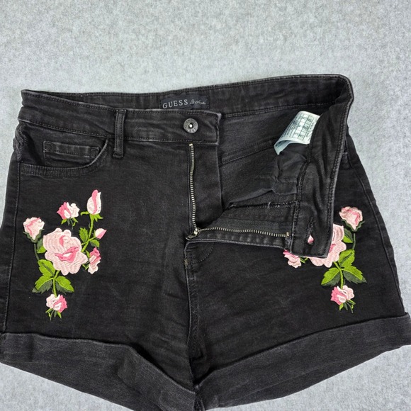 Guess Los Angeles Floral Embroidered Denim Jean Shorts Women's Size 28 Black‎ - Picture 11 of 15